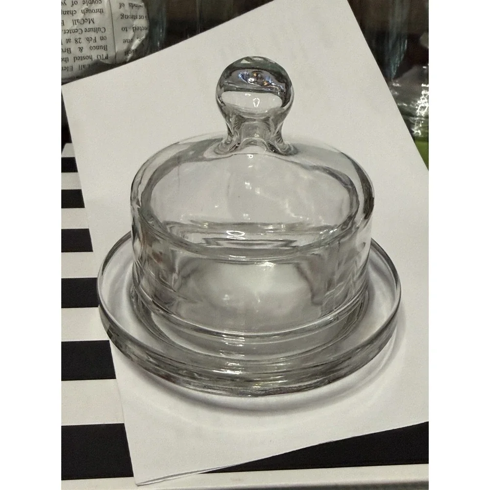 Vintage Small Clear Glass Dome Butter Dish Cloche